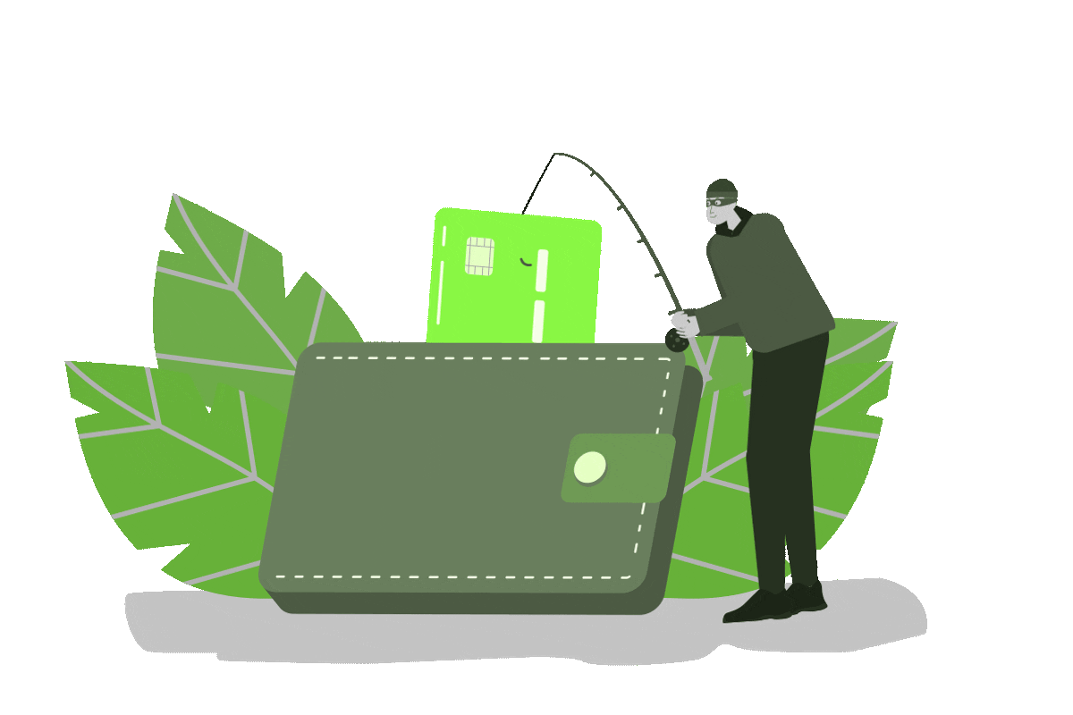 Anumerad bild på en bedragare som stjäl pengar ur en plånbok